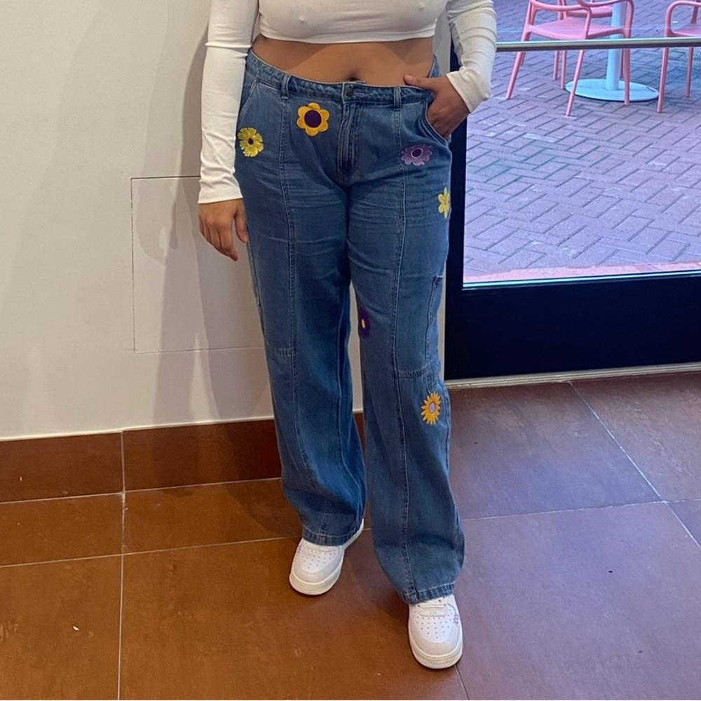 Floral Embroidered Blue Jeans